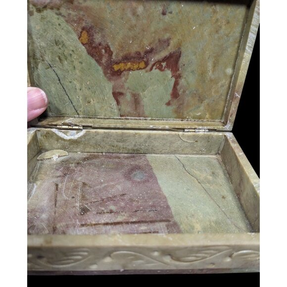 Hand Carved Floral Soap Tone Hinged Trinket Box - Picture 6 of 14